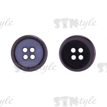 Пуговица пластиковая на четыре прокола, черная/синяя, 24L фото 1