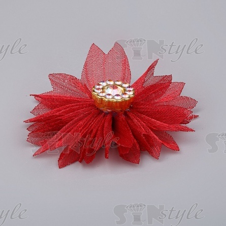 Цветочки декоративные из капрона со стразами, цвет бордо, диаметр 45 мм,  фото 2