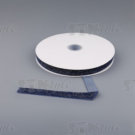 Лента бархатная с люрексом, ширина 15 мм, цвет 194 (джинс), намотка 20 ярдов фото 3