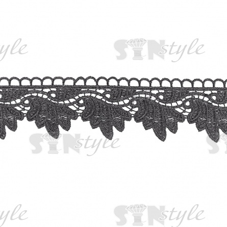 Кружево ажурное, красивая тонкая гирлянда из листьев с резным краем, ширина 60 мм, цвет черный, намотка 15 ярдов фото 1