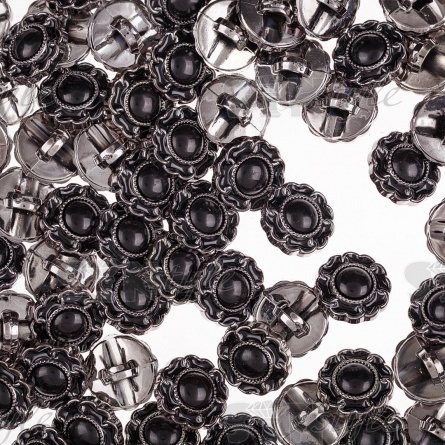 Пуговица пластиковая на ножке, размер 28L, цвет никель+черный фото 1