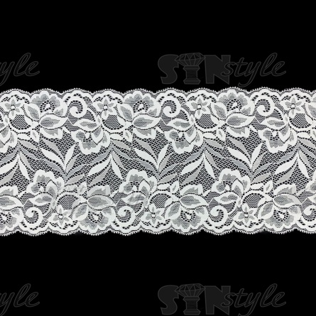 Кружево эластичное, ширина 150 мм, цвет белый, намотка 15 ярдов, материал лайкра фото 1