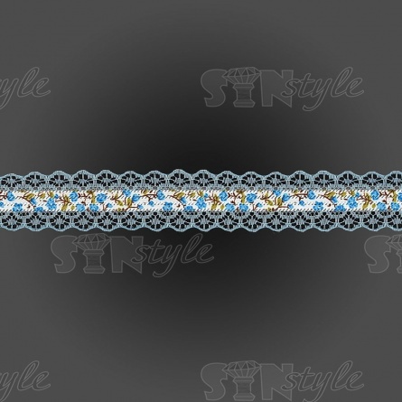 Декоративная лента на кружевной основе с цветочным принтом, цвет голубой, ширина 30 мм, намотка 20 ярдов фото 2