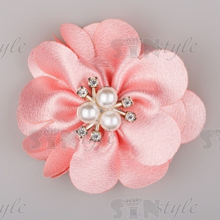 Цветочки декоративные с бусинами и стразами, цвет грязно-розовый, диаметр 60 мм. фото 1