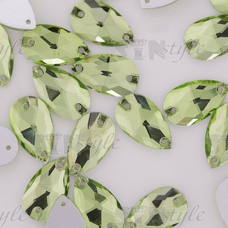 Стразы пришивные стеклянные, форма капля, цвет (салатовый) №27, размер 11*18 мм фото 2
