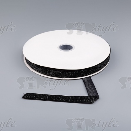 Лента бархатная с люрексом, ширина 15 мм, цвет 03 (черный), намотка 20 ярдов фото 3