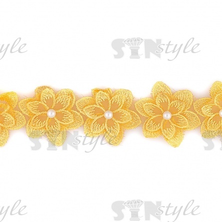 Цветочки из капроновой ленты, размер 45 мм, намотка 20 ярдов, цвет желтый (№2) фото 3