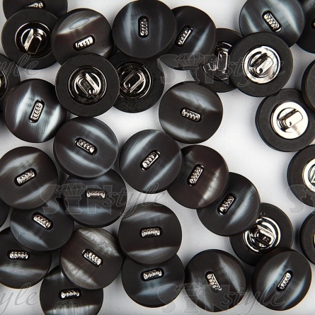 Пуговица пластиковая на ножке, черная с серым, 28L фото 6