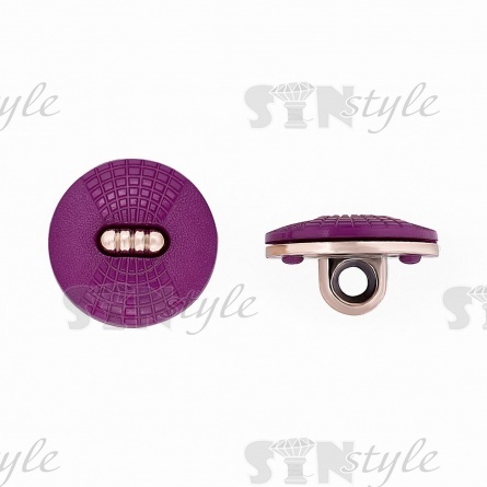 Пуговица пластиковая на ножке круглой формы, золотая основа с фиолетовой шляпкой, 28L фото 1