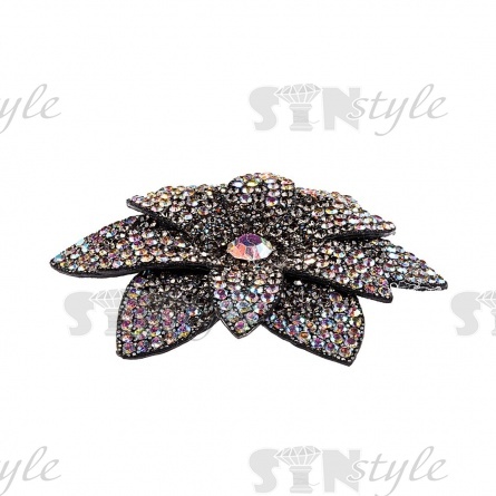 Аппликация с элементами из страз, цвет черный радужный (голография), диаметр 60 мм фото 2