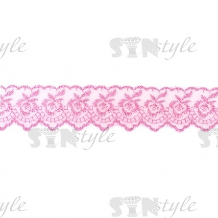 Кружево декоративное, нежная вышивка на тонкой капроновой основе, ширина 40 мм, цвет розовый (05), намотка 10 ярдов фото 2