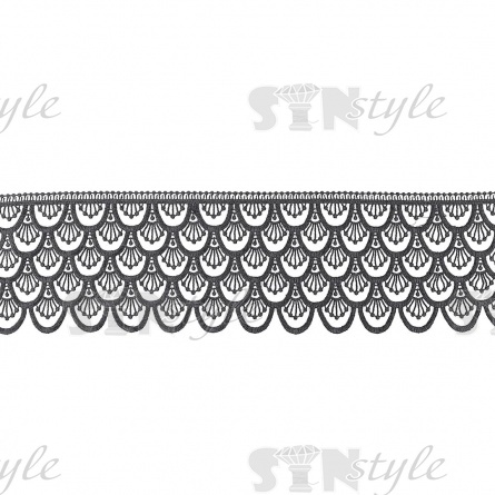 Кружево ажурное, нежная воздушная гирлянда в виде чешуек с резным краем, ширина 120 мм, цвет черный, намотка 15 ярдов фото 2