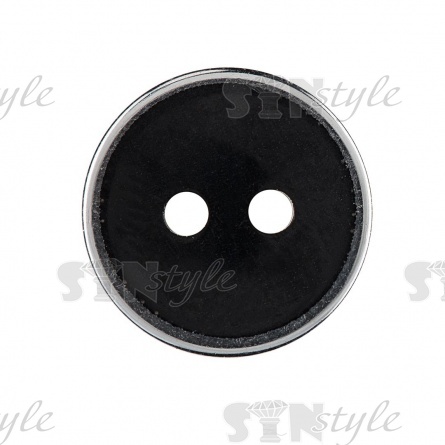 Пуговица пластиковая на два прокола, черная с ободком цвета никель, 24L  фото 4
