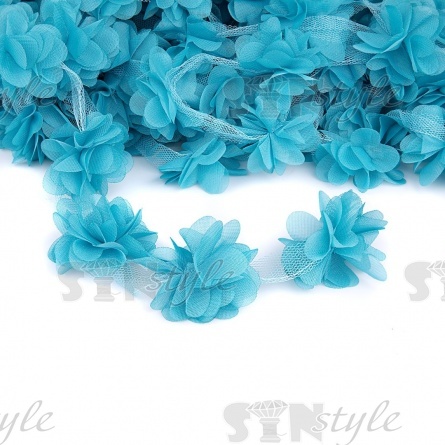 Кружево "Цветочки", ширина 60 мм, цвет голубой (142), намотка 10 ярдов фото 1