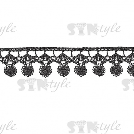 Кружево ажурное, нежная тонкая цветочная гирлянда с резным краем, ширина 20 мм, цвет черный, намотка 15 ярдов фото 2
