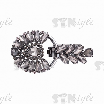 Застежка шубная металлическая, цвет темный никель,украшена стразами дымчатого цвета, размер 50*100мм фото 1