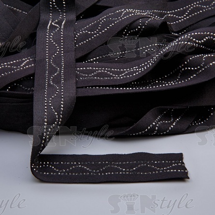 Декоративная тесьма отделочная со стразами, цвет черный, ширина 32 мм, намотка 50 ярдов фото 2