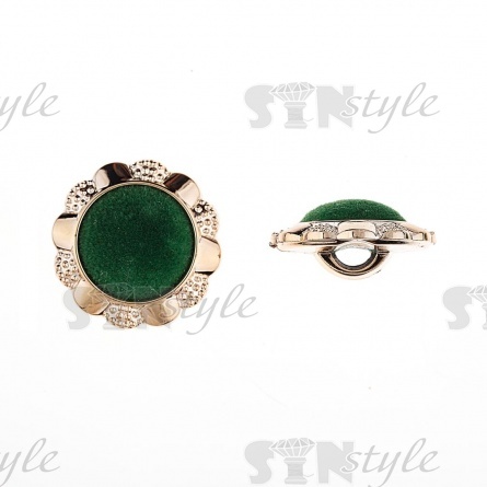 Пуговица пластиковая на ножке с бархатной шляпкой, размер 40L, цвет золотой+зеленый фото 1