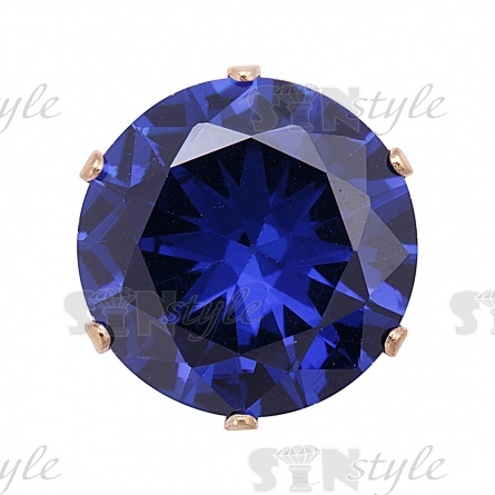 Стразы пришивные стеклянные в цапах, форма круг, цвет золото+синий, диаметр 12 мм фото 1