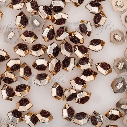 Пуговица пластиковая на ножке, в форме шестиугольника, основа золотая, вставка кофейного цвета, размер 20L фото 3