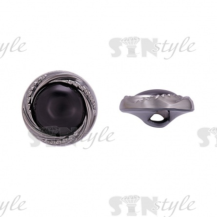 Пуговица пластиковая на ножке, круглой формы, цвета темный никель с черной вставкой в форме полусферы, 48L фото 1