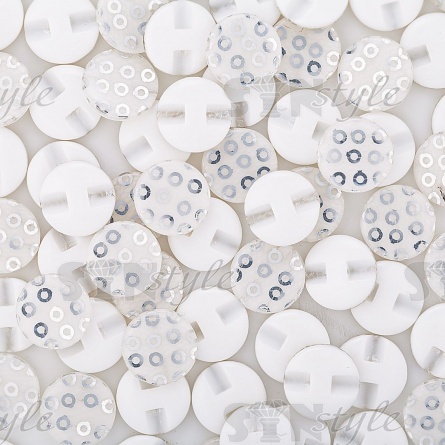 Пуговица пластиковая на полуножке, размер 24L, основа белая, пайетки серебряные фото 3