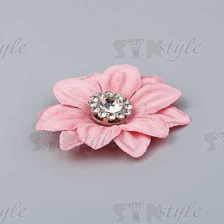 Цветочки декоративные со стразами, цвет грязно-розовый, диаметр 30 мм фото 2