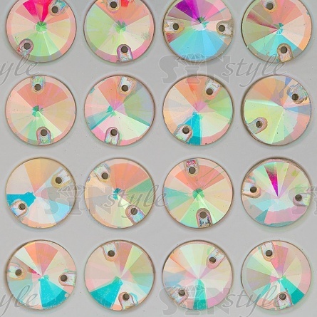 Стразы пришивные стеклянные, форма круг, цвет радужный (голография), диаметр 12 мм фото 2