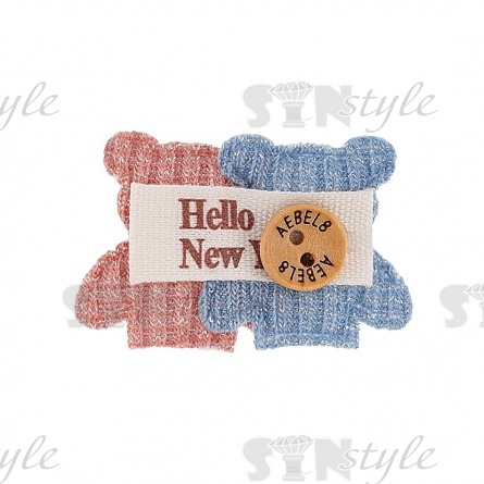 Аппликация 3D "Мишки", цвет голубой+грязно-розовый, размер 35х20 мм фото 1