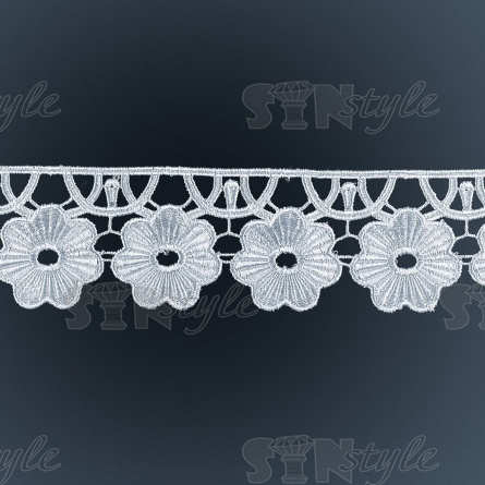 Кружево ажурное с цветочным узором, ширина 65 мм, цвет белый, намотка 15 ярдов фото 1