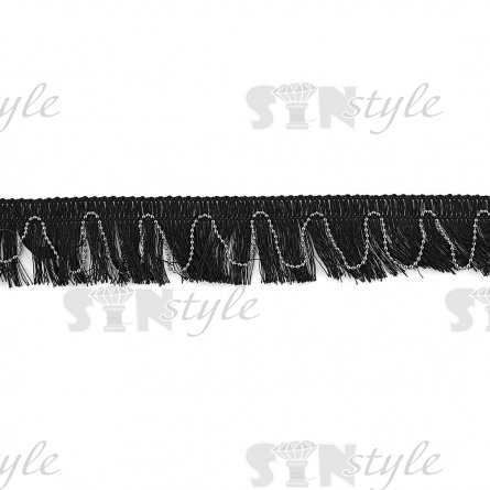 Декоративная тесьма с бахромой и металлической цепочкой, ширина 30 мм, цвет черный+темный никель, намотка 15 ярдов  фото 1