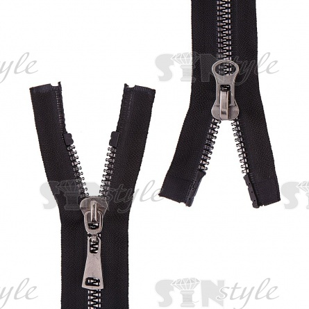 Молния трактор, тип 8, разъемная, двухзамковая, длина 100 см, цвет 322 (черный), металлизированная, звенья темный никель, бегунок темный никель фото 2