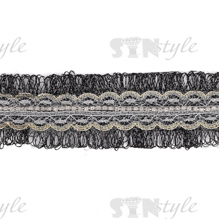 Декоративная тесьма с люрексом и белыми стразами на тонком кружеве, ширина 40 мм, 15 ярдов фото 1