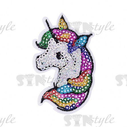 Термоаппликация "Единорог" с пайетками, размер 42х67 мм фото 1