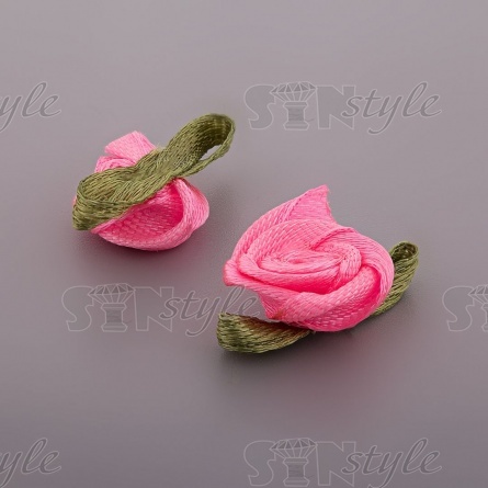 Цветочек из атласной ленты, ярко-розовый, размер 15 мм фото 2