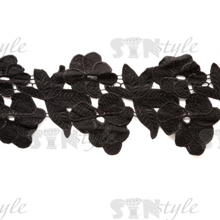 Кружево ажурное матовая нить, цвет черный, ширина 145 мм, намотка 15 ярдов фото 1