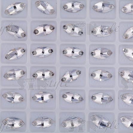 Стразы пришивные стеклянные, форма лодочка, цвет белый прозрачный, размер 13*7 мм фото 2