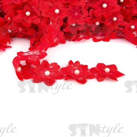 Цветочки из капроновой ленты, ширина 60 мм, намотка 20 ярдов.цвет красный (№ 4) фото 1