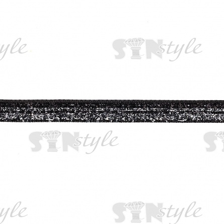 Лента бархатная с люрексом, ширина 10 мм, цвет черный+серебряный, намотка 50 ярдов фото 1