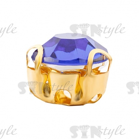 Стразы пришивные акриловые в цапах, форма круг, цвет золото+темно-голубой, диаметр 7 мм, 720 шт/уп. фото 2