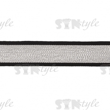 Лента репсовая декоративная, ширина 25 мм, намотка 50 ярдов, цвет черный+серебряный фото 1