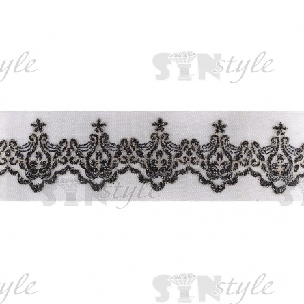 Кружево на черной сетке с золотым и черным глиттером, ширина 90 мм, намотка 15 ярдов фото 2