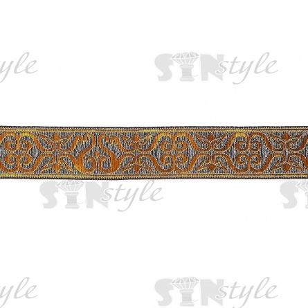 Жаккардовая лента, ширина 33 мм, намотка 10 м, цвет серебряный+золотой фото 1