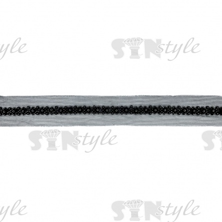 Тесьма декоративная на сетке из бусин, ширина 14 мм, цвет черный, намотка 10 ярдов фото 1