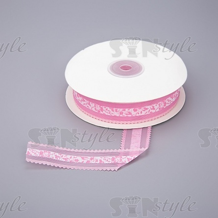 Декоративная капроновая лента с фигурной каймой, ширина 25 мм, цвет розовый, намотка 25 ярдов фото 1