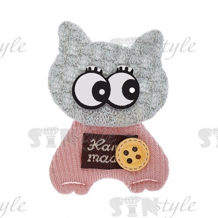 Аппликация 3D "Котик", цвет серый+грязно-розовый, размер 50х35 мм фото 1