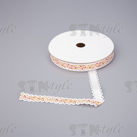 Декоративная репсовая лента с ажурным краем, цвет желтый, ширина 15 мм, намотка 20 ярдов фото 1