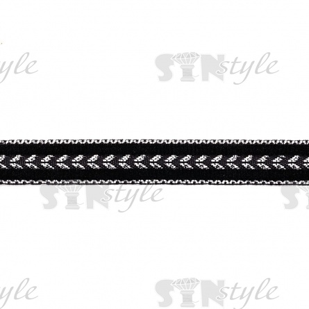 Лента бархатная с люрексом, ширина 10 мм, цвет черный+серебряный, намотка 50 ярдов фото 2