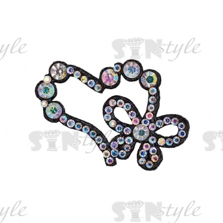 Аппликация "Сердечко" из страз, на фетровой основе, размер 40 мм х 28 мм, цвет черный + радужные стразы  фото 1