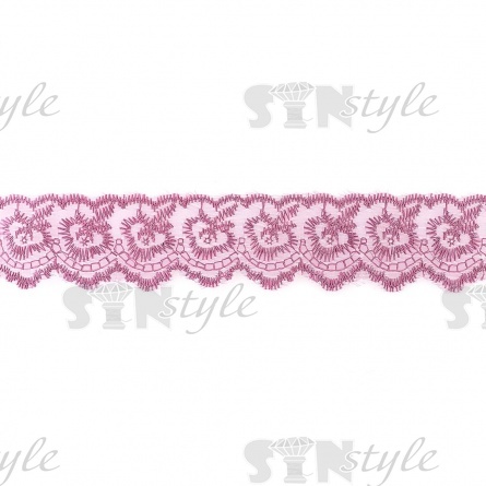 Кружево декоративное, нежная вышивка на тонкой капроновой основе, ширина 40 мм, цвет грязно-розовый (171), намотка 10 ярдов фото 2